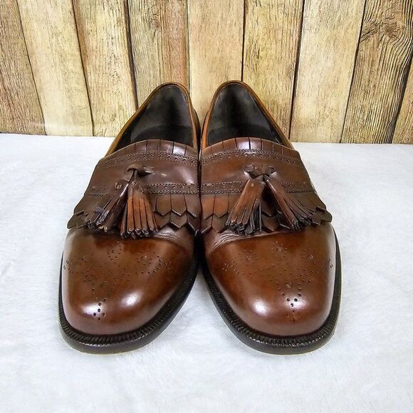 Bragano Tassel Loafers Brown Leather Italy Shoes Dressy Men's Wedding Size 8 - Picture 3 of 10